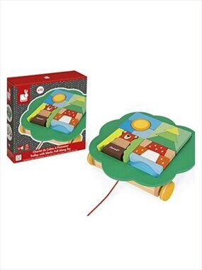 Janod Wooden Trolley with Blocks Pull  Along Toy Brand New For Age 1+
